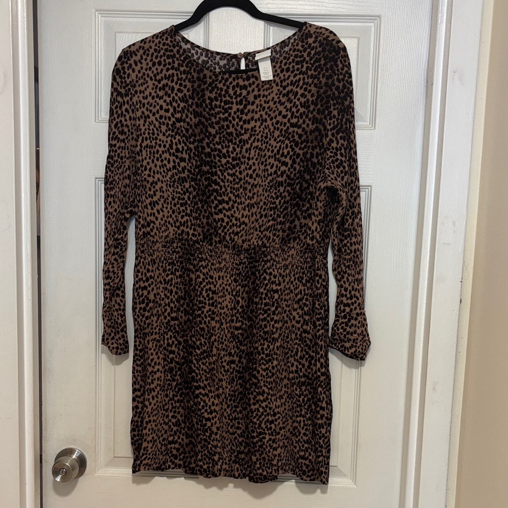 Fall Leopard Print Long Sleeve Dress